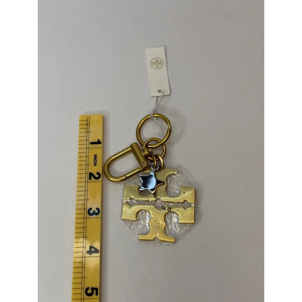 Tory Burch Miller Pave Crystal Logo Key Fob Bag Charm Gold Star NWT Chic Luxury